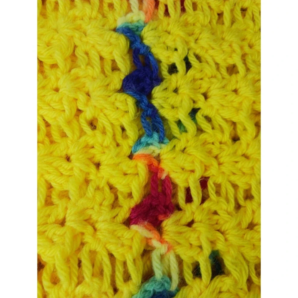 Handmade Crochet Blanket‎ Afghan Throw Lap Yellow / Rainbow Colors 54